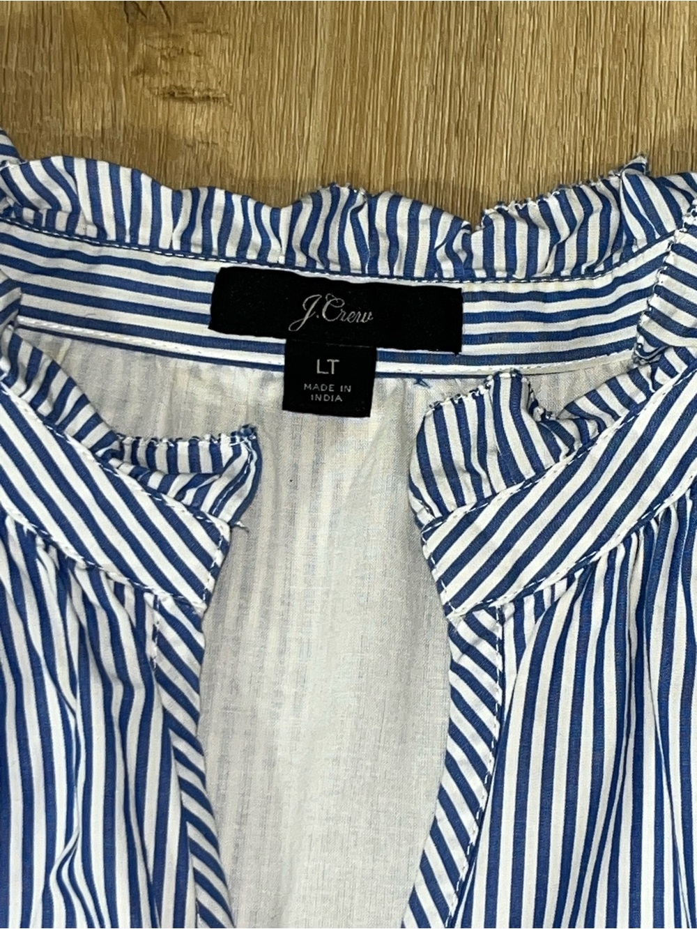 J.Crew Striped Cotton Poplin Tiered Ruffle Neck Dress Size LT - Picture 5 of 8